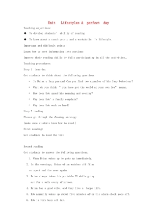 高中英语 Unit 1 Lesson1《lifestyles》A perfect day教案5 北师大版必修1