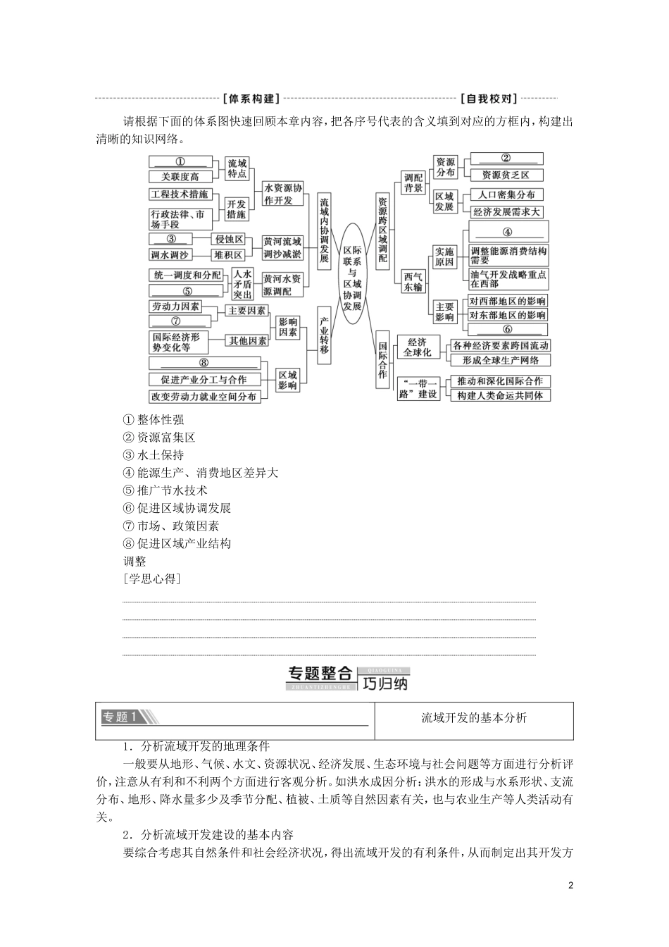 高中地理 第4章 区际联系与区域协调发展 章末小结与测评教案 新人教版选择性必修2-新人教版高中选择性必修2地理教案_第2页