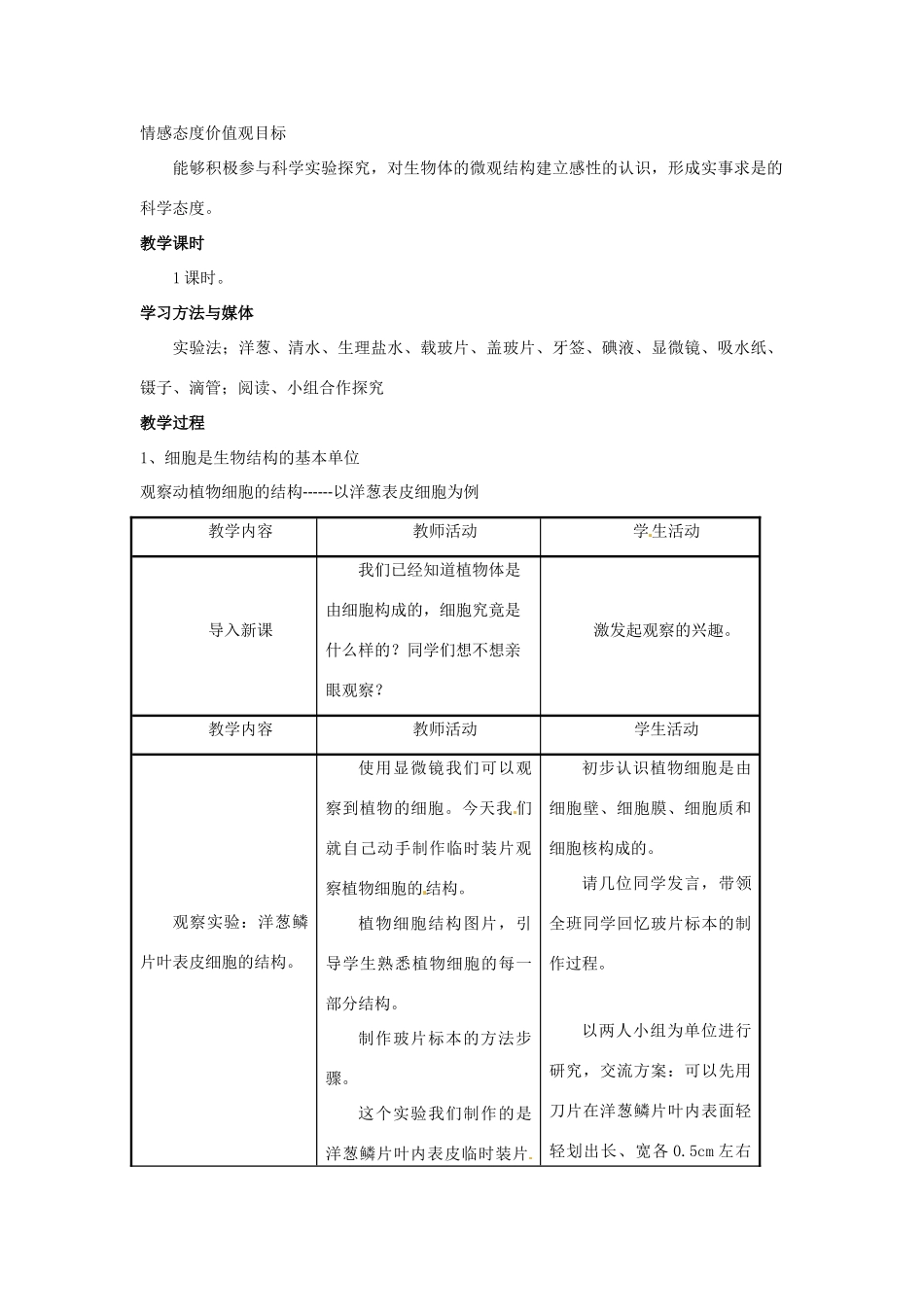 七年级生物上册 第一单元 第二章 第一节 细胞的结构和功能教学设计 （新版）济南版-（新版）济南版初中七年级上册生物教案_第2页