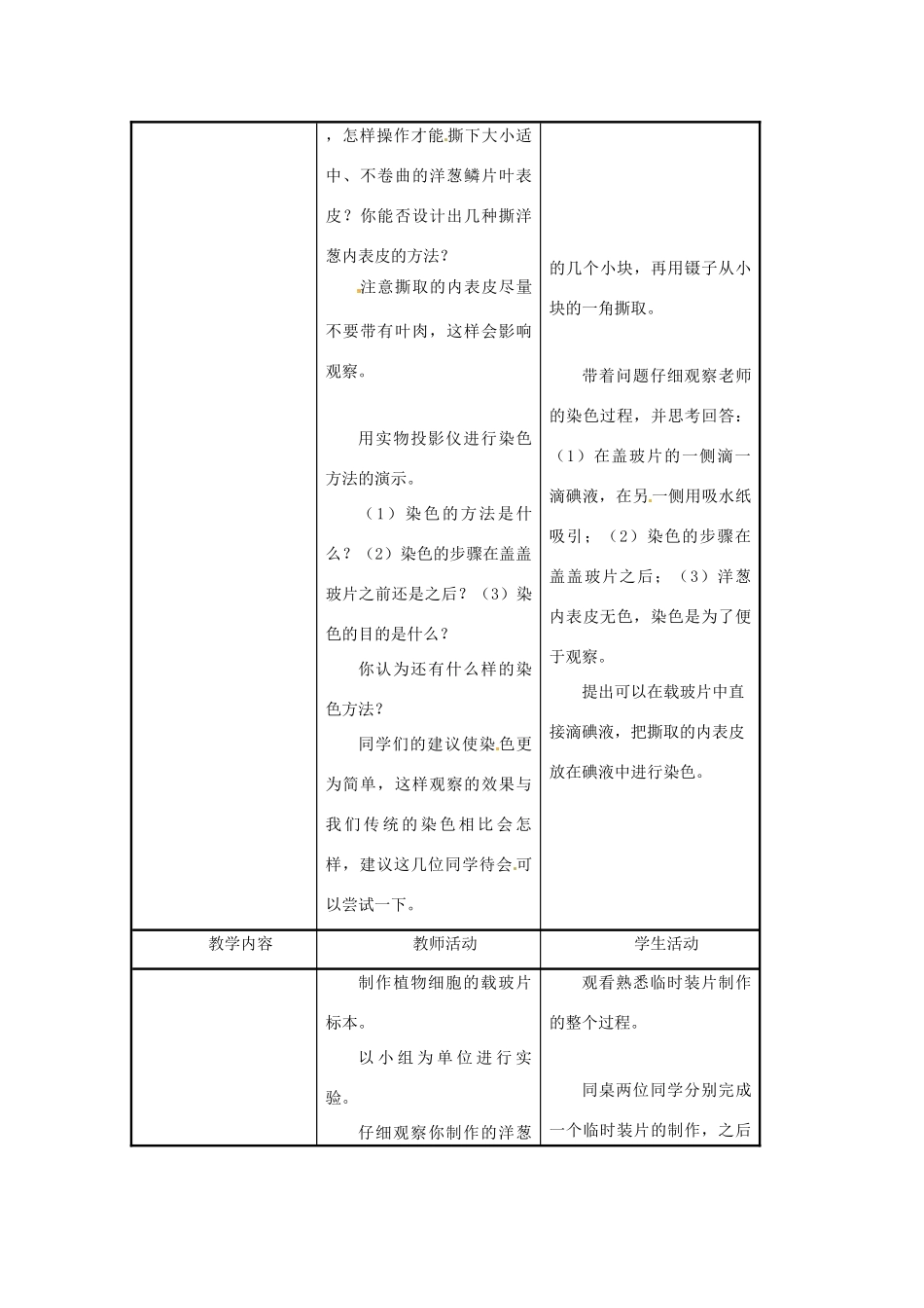 七年级生物上册 第一单元 第二章 第一节 细胞的结构和功能教学设计 （新版）济南版-（新版）济南版初中七年级上册生物教案_第3页