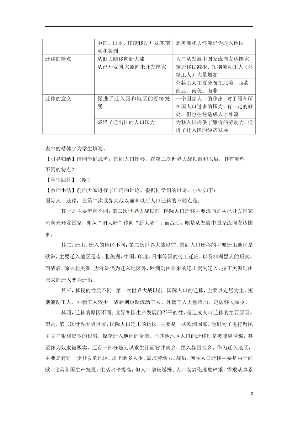 高中地理  1.2《人口的迁移》教案（5） 中图版必修2_第2页