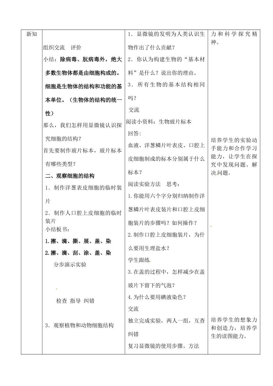七年级生物下册 4.8.1 生物体的基本结构教案 （新版）苏科版-（新版）苏科版初中七年级下册生物教案_第2页