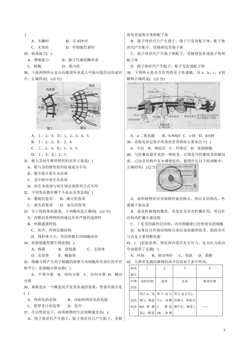 XXXX年全国中学生生物学联赛模拟试卷_第3页