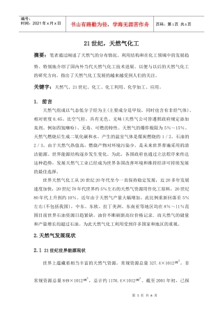 21世纪天然气化工发展