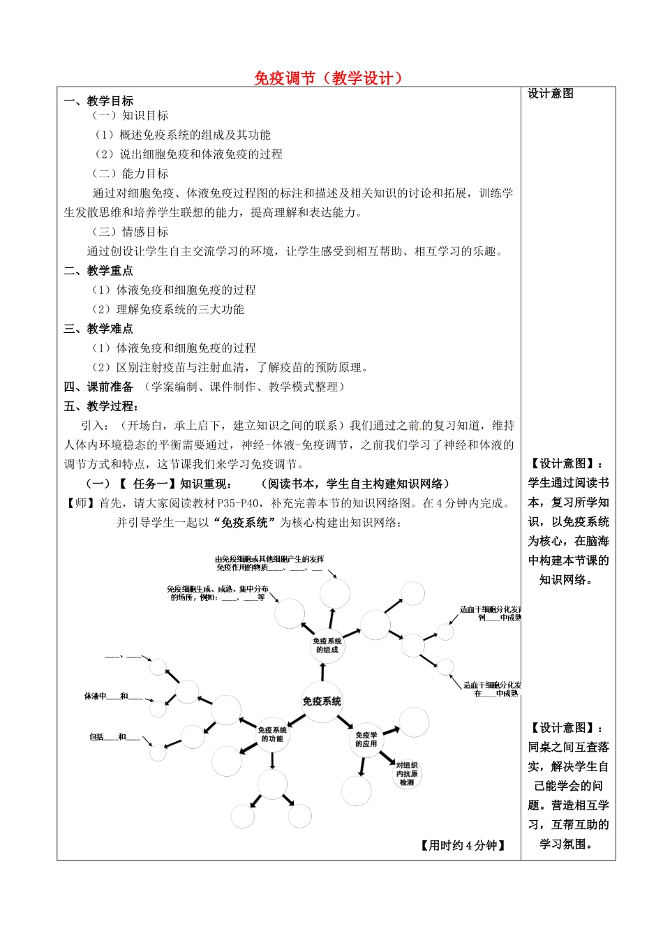 高中生物《第二章 动物和人体生命活动的调节 第4节 免疫调节》教学设计 新人教版必修3 _第1页