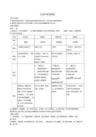 2018学年九年级化学下册《生活中常见的盐》知识点归纳总结+例题演练(含解析)(新版)新人教版