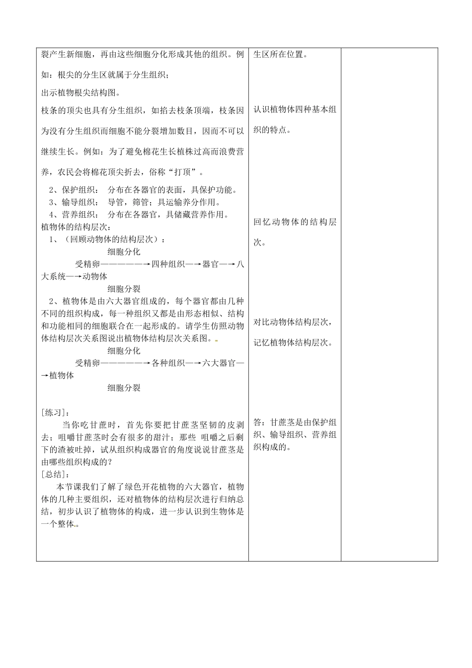 山东省郯城县第三初级中学七年级生物上册《植物体的结构层次》教案 新人教版_第3页