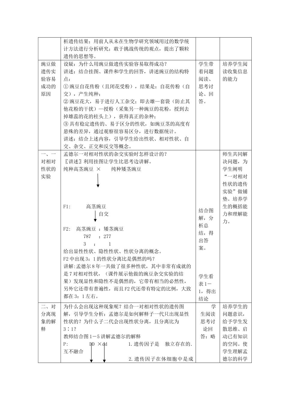 高中生物：1.1《孟德尔的豌豆杂交实验（一）》教案（新人教版必修2）_第2页