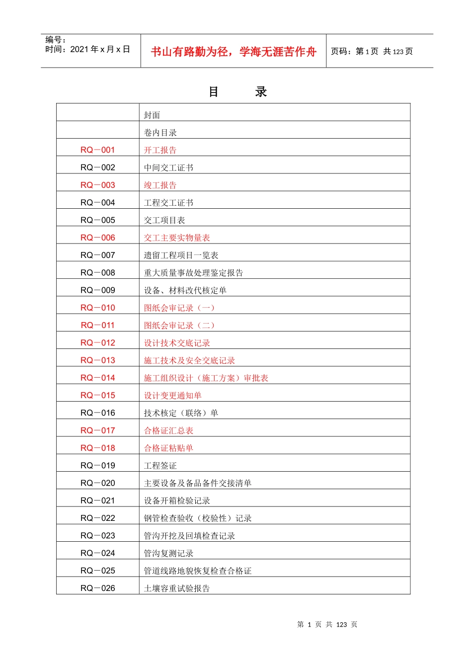 全套燃气管道竣工资料表格_第1页