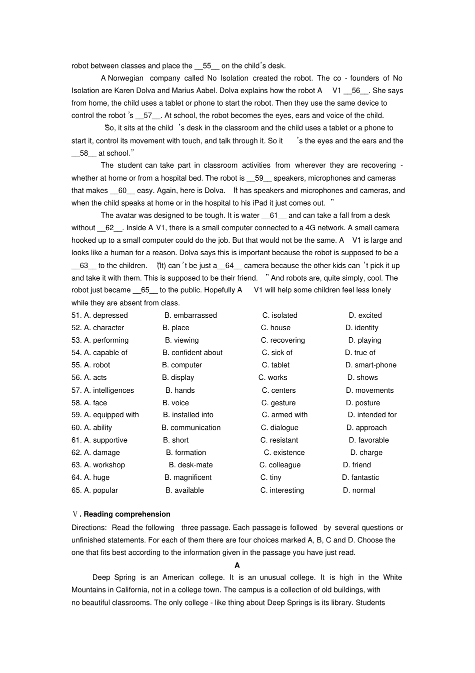 2018-2019学年嘉定区高一上英语期末考试试卷(含答案)_第3页