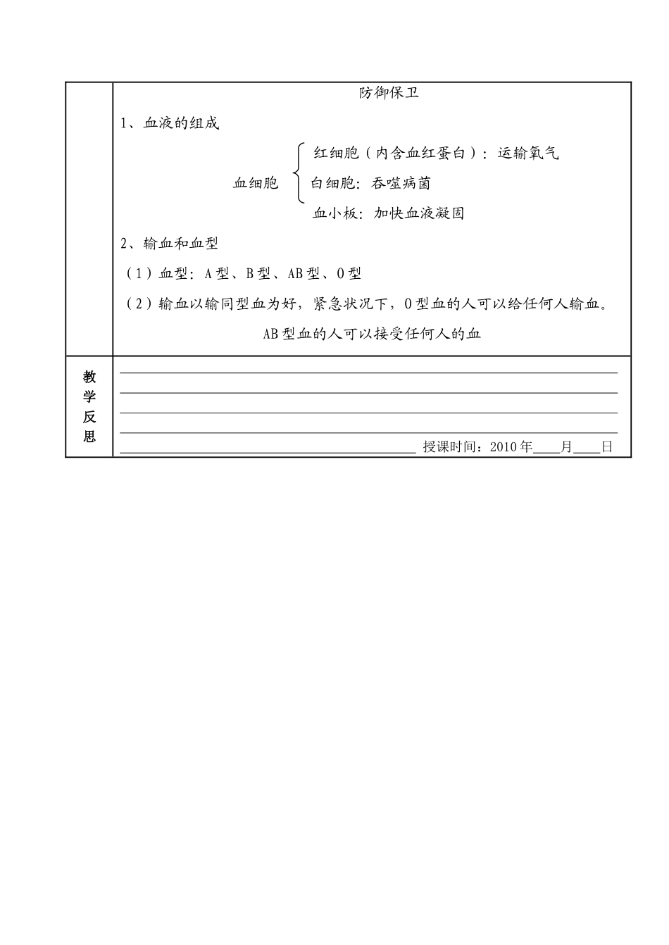 七年级生物下册10-1血液和血型教案苏教版_第3页