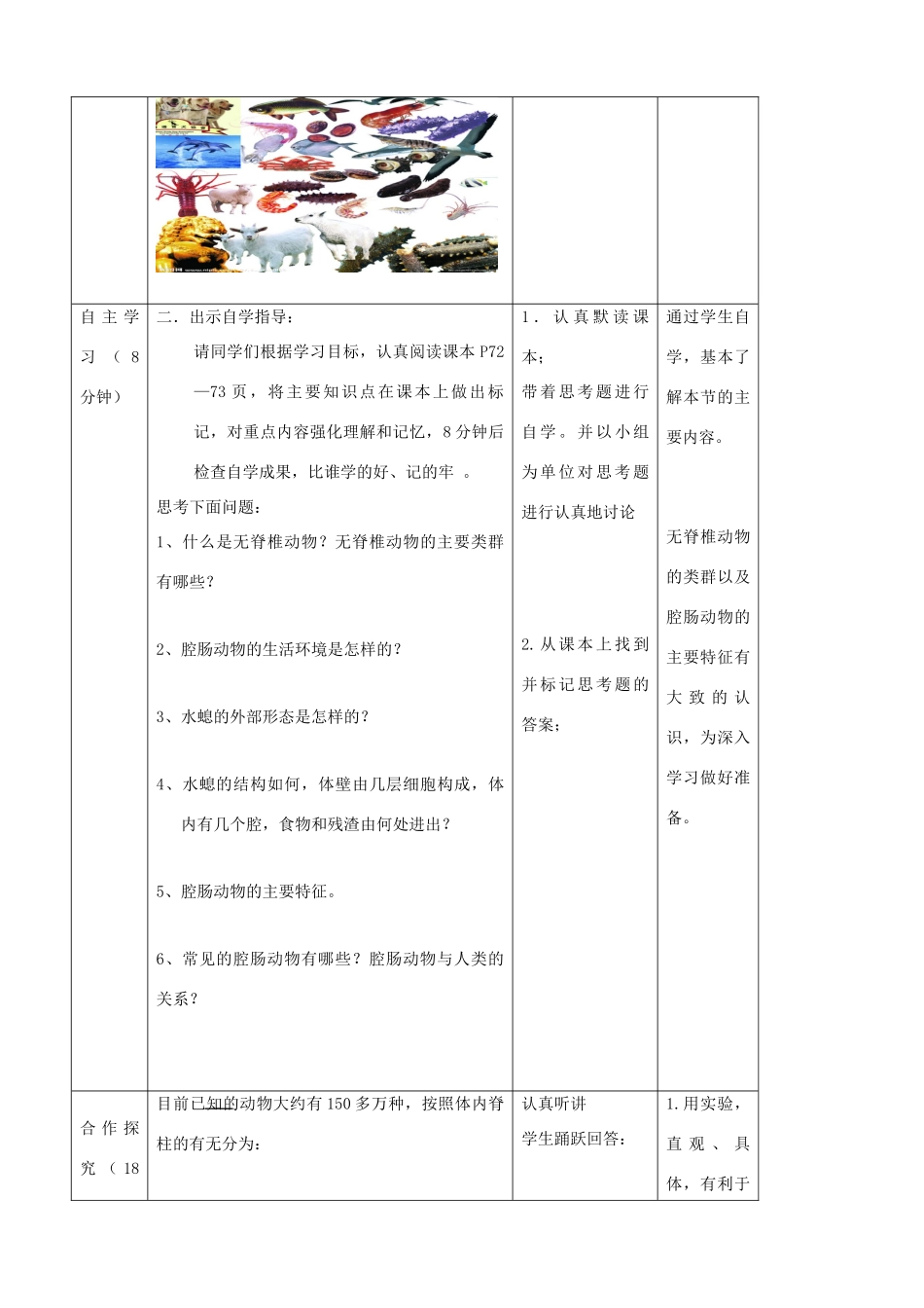 七年级生物上册《第二单元 第二章 第一节 无脊椎动物的主要类群》教案4 济南版_第2页