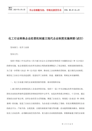 化工行业建立现代企业制度纲要