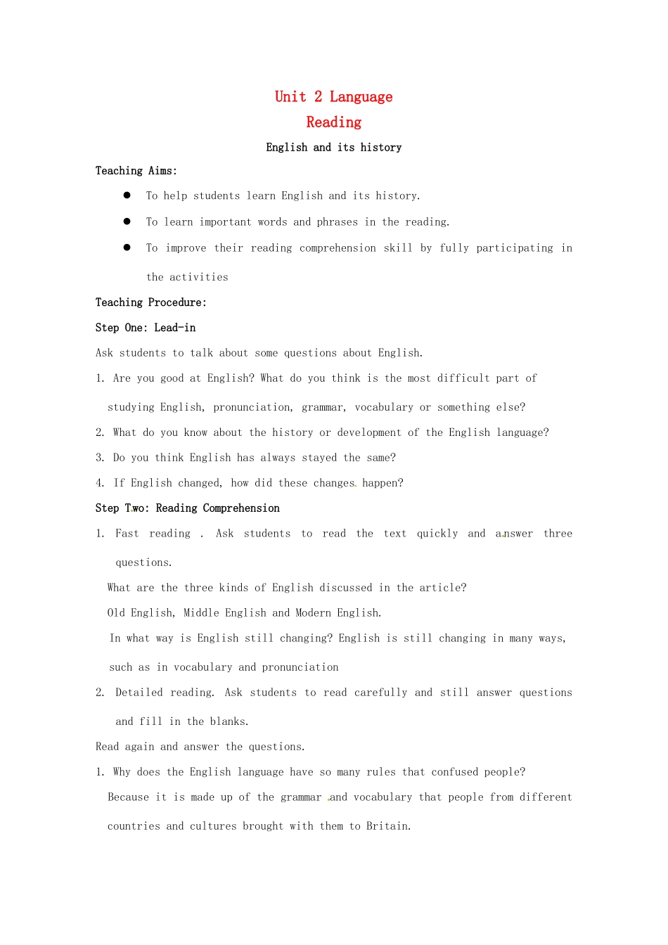 高中英语 Unit 2 Language Reading教案 牛津译林版必修3-牛津版高一必修3英语教案_第1页