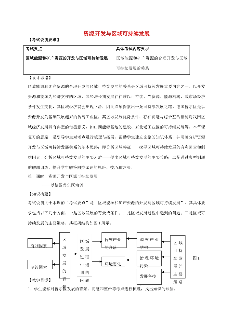 高考地理一轮复习 资源开发与区域可持续发展（第1课时）教案-人教版高三全册地理教案_第1页
