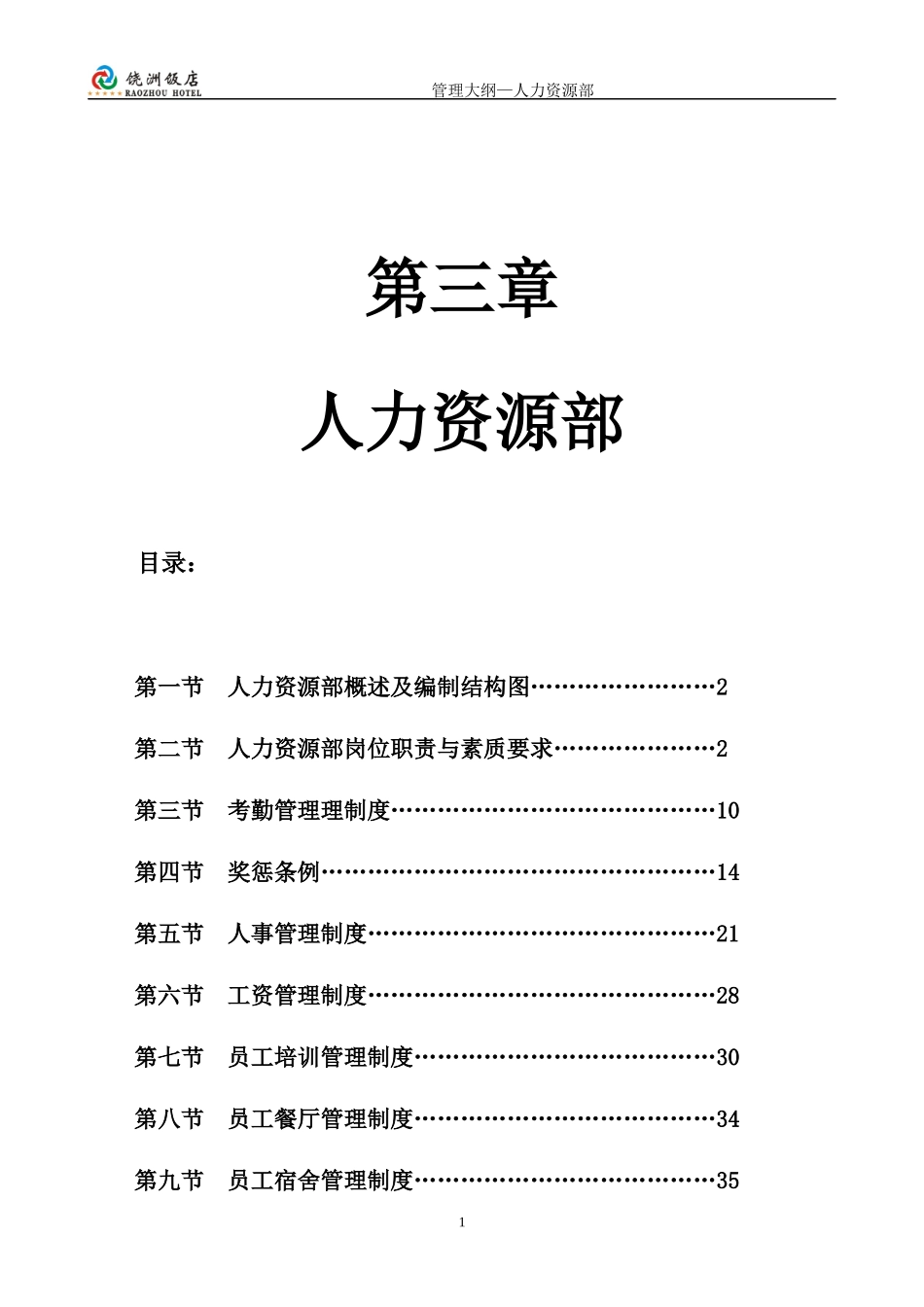 五星级酒店管理大纲之第三章人力资源部管理大纲_第1页