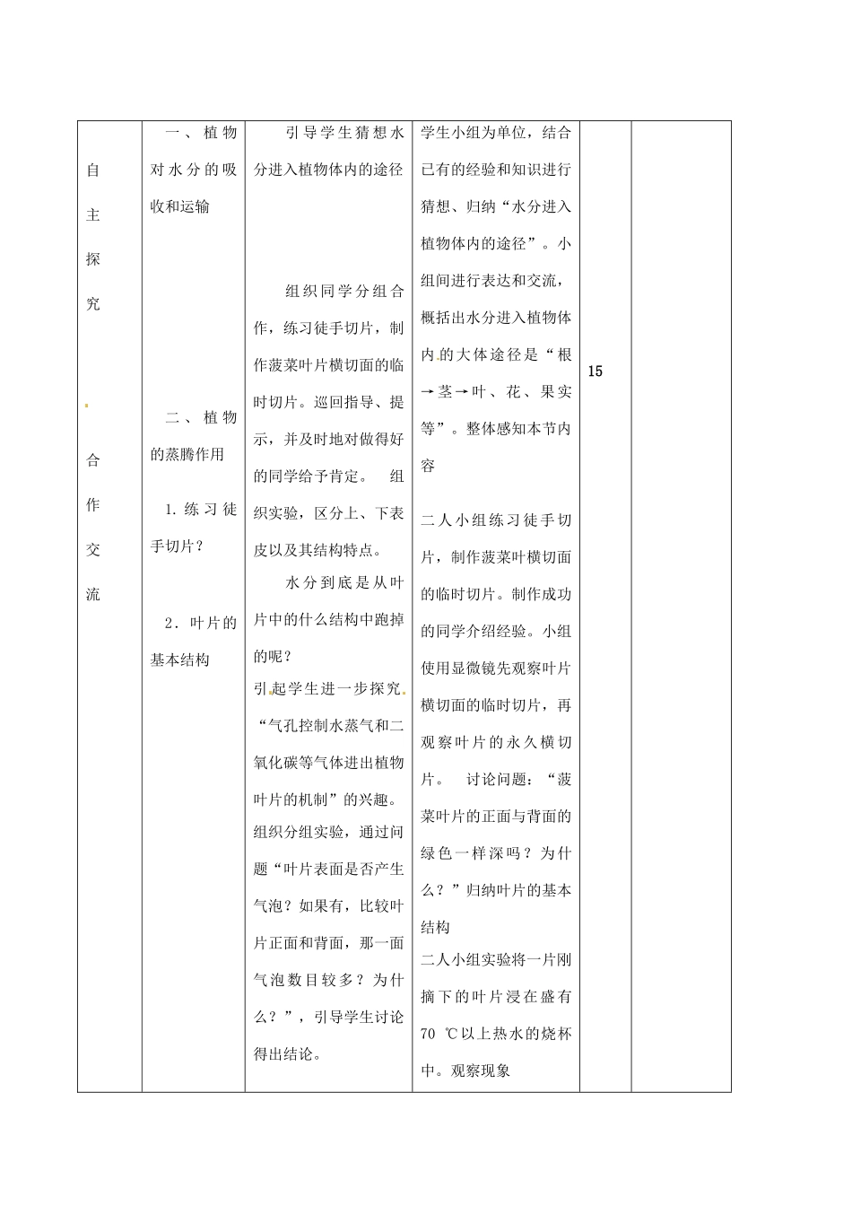 山东省临沭县第三初级中学七年级生物上册 绿色植物参与生物圈的水循环教案 新人教版_第3页