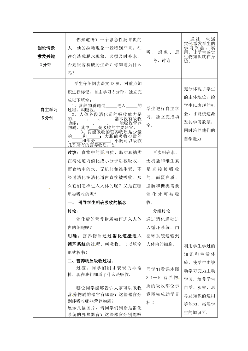 七年级生物下册 3.1.2 消化和吸收教案（3）（新版）济南版-（新版）济南版初中七年级下册生物教案_第2页
