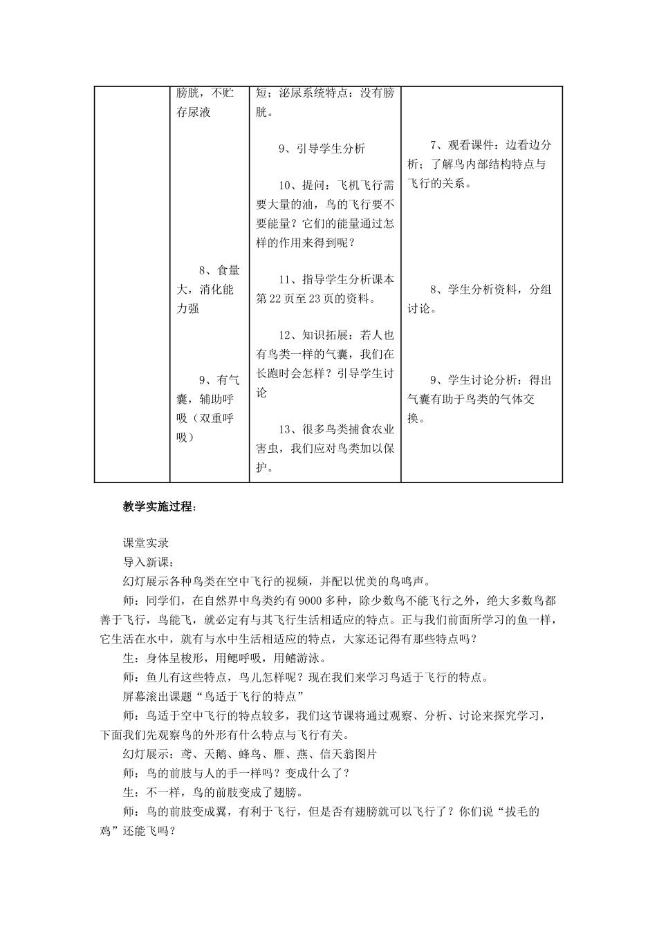 七年级生物下册：第11章第1节鸟类——鸟适于空中飞行的特点教案苏科版_第3页