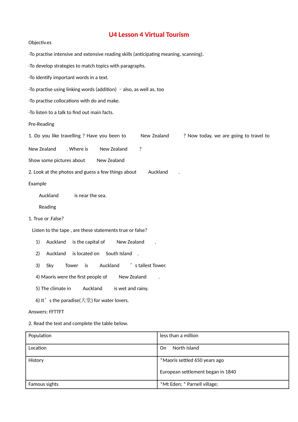 高中英语 Unit 4 Lesson 4 Virtual Tourism教案 北师大版必修1-北师大版高一必修1英语教案_第1页