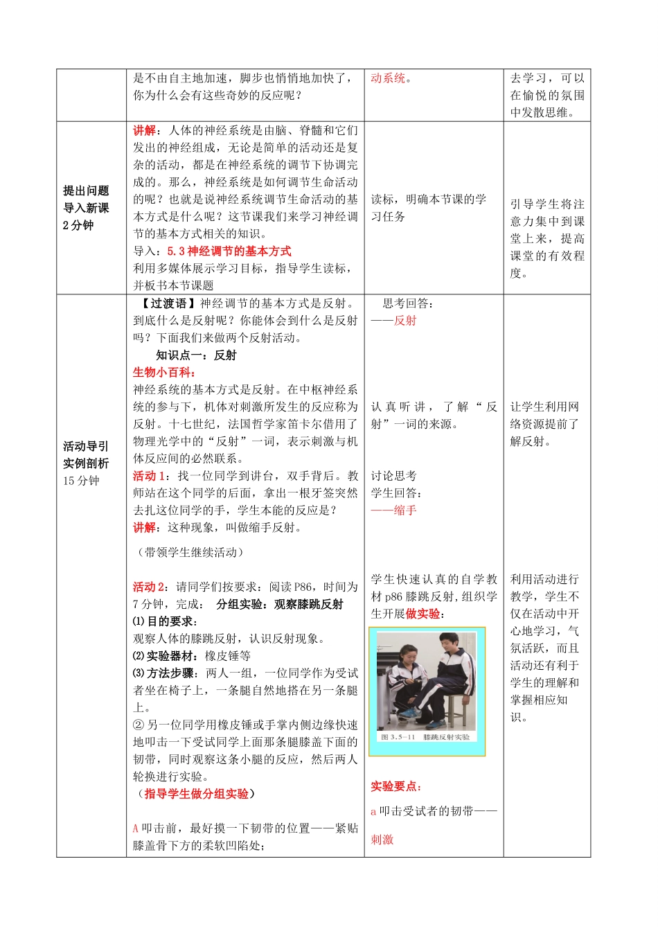 七年级生物下册 3.5.3 神经调节的基本方式教案2 济南版_第2页