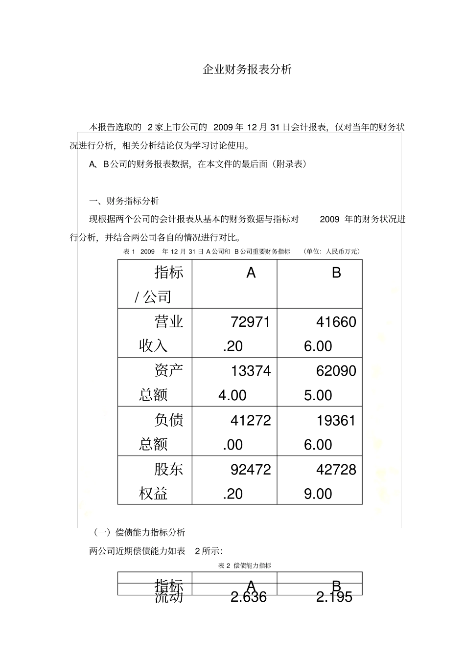 企业财务报表分析范例——两公司对比分析_第2页