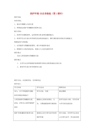 辽宁省辽阳市第九中学七年级生物下册 第十三章 第二节 保护环境-从自身做起（第1课时）教案 苏教版