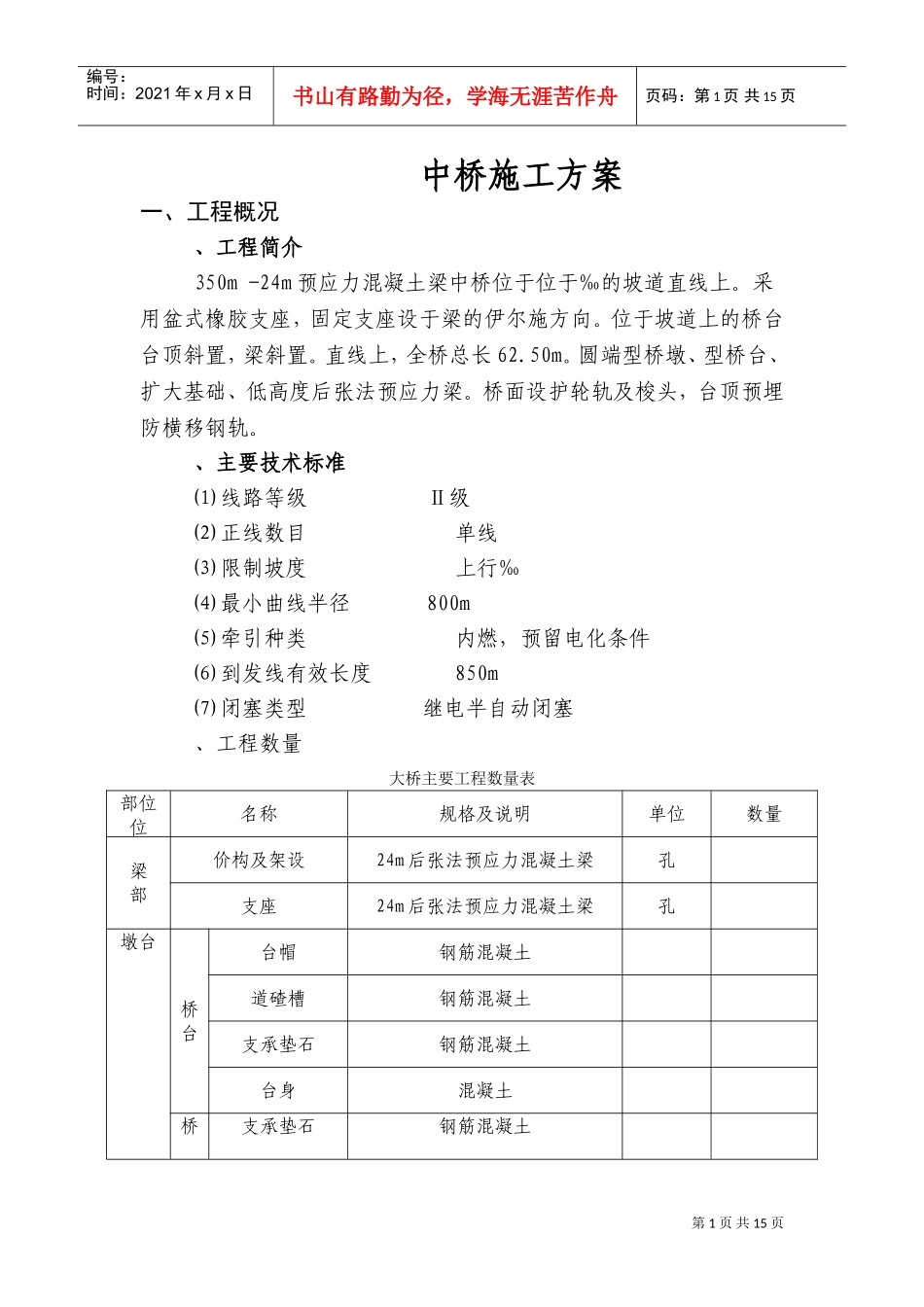 DK3+350预应力混凝土梁中桥施工组织设计方案(DOC20页)_第1页