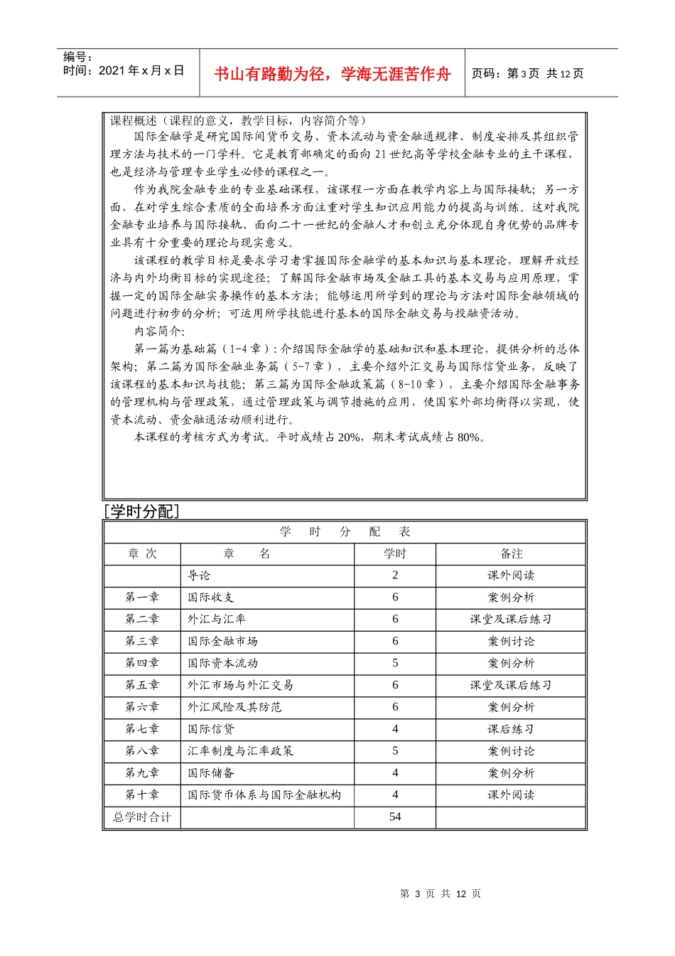《国际金融》54课时大纲_第3页