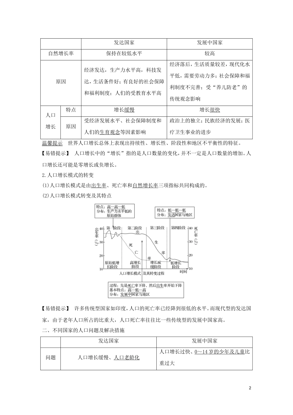 高考地理总复习 第17讲 人口的数量变化和人口的合理容量教案（含解析）鲁教版-鲁教版高三全册地理教案_第2页