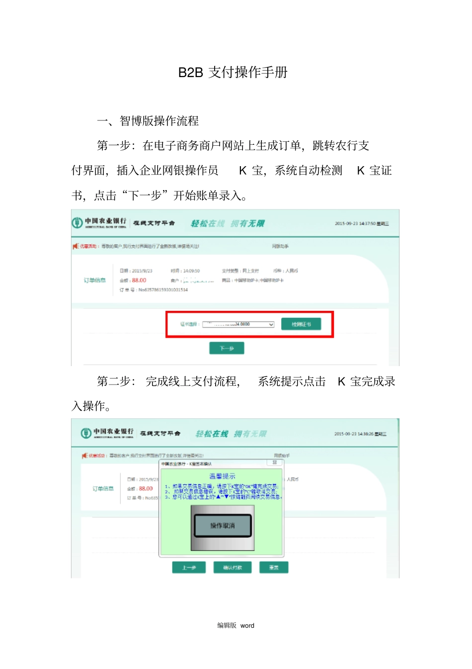 中国农业银行B2B支付操作手册_第1页