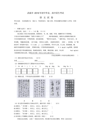 中考真题-2019年2019年甘肃省武威市、平凉市中考语文试题及答案