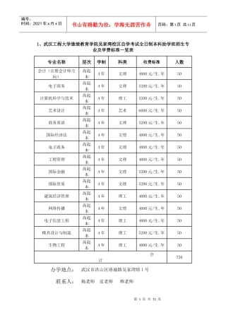 1、武汉工程大学继续教育学院吴家湾校区自学考试全日制本科助学