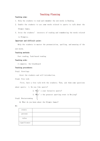 高中英语 M4U2 Reading Teaching Planning词汇教案 牛津版必修4