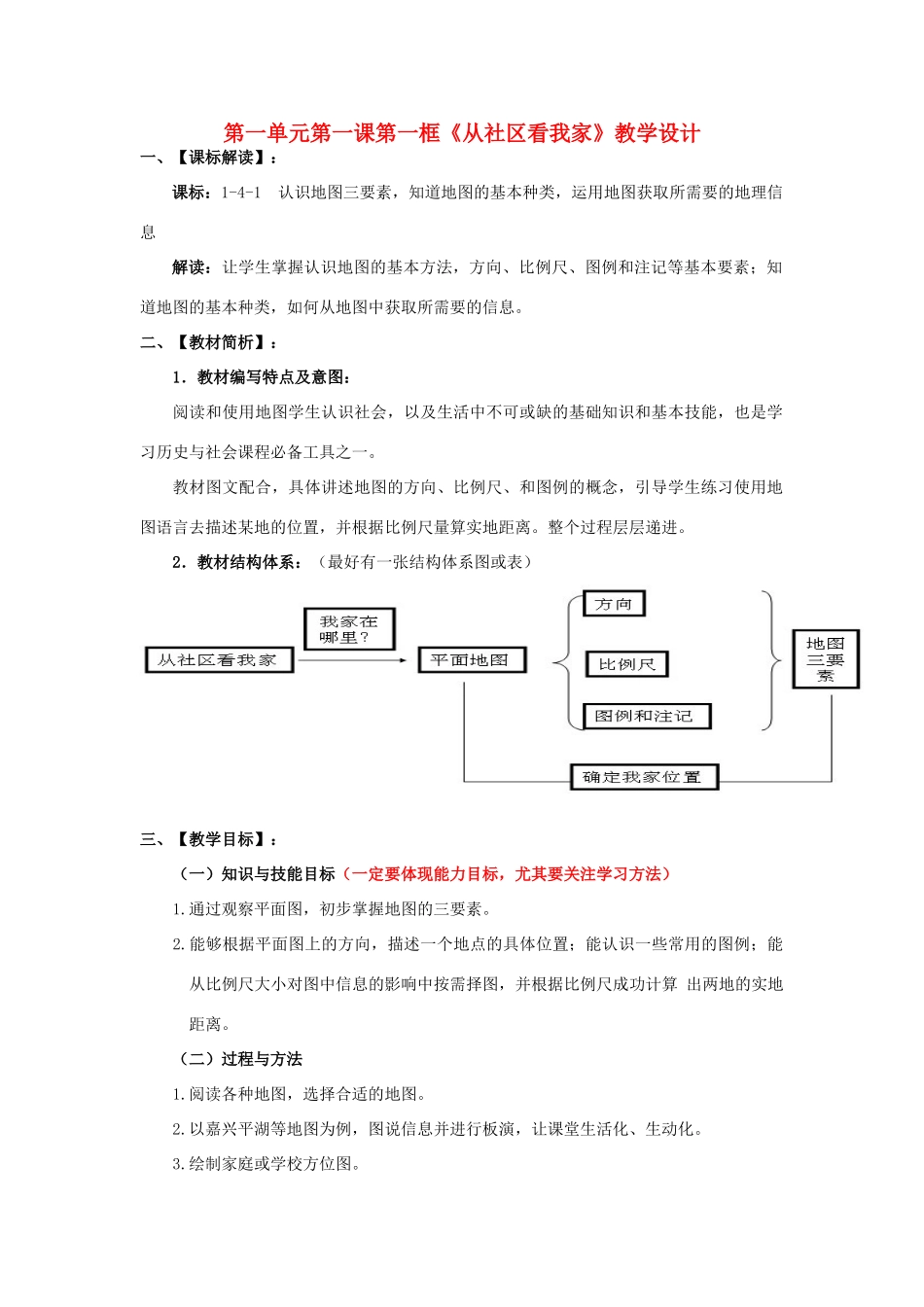 七年级历史与社会上册《从社区看我家》教学设计 人教版_第1页