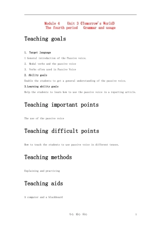 高中英语 Unit 3《Tomorrow's World》Grammar and usage教案2 译林版必修4