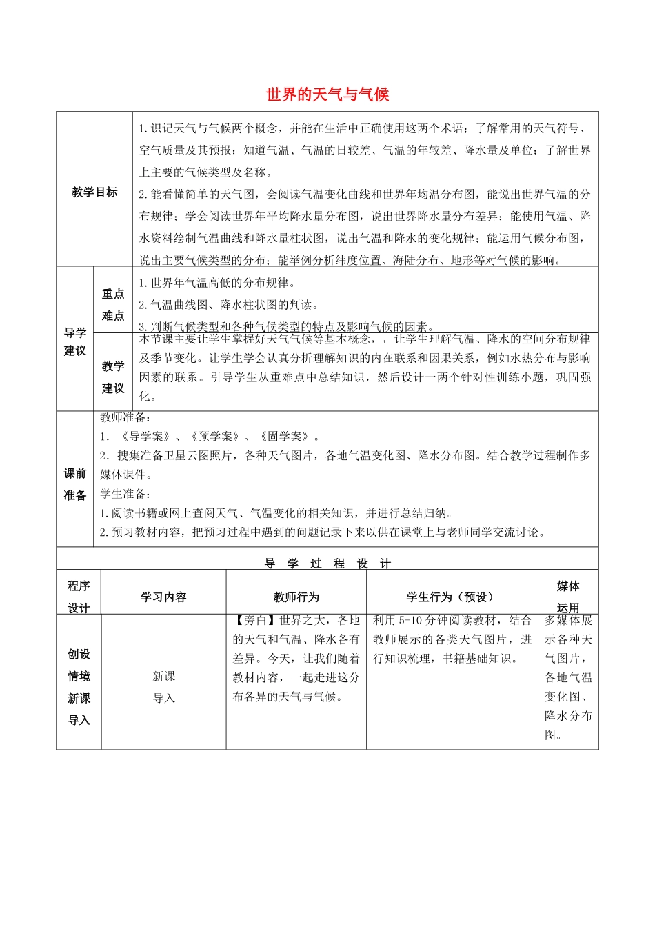 高考地理总复习 区域地理——世界地理《世界的天气与气候》教案-人教版高三全册地理教案_第1页