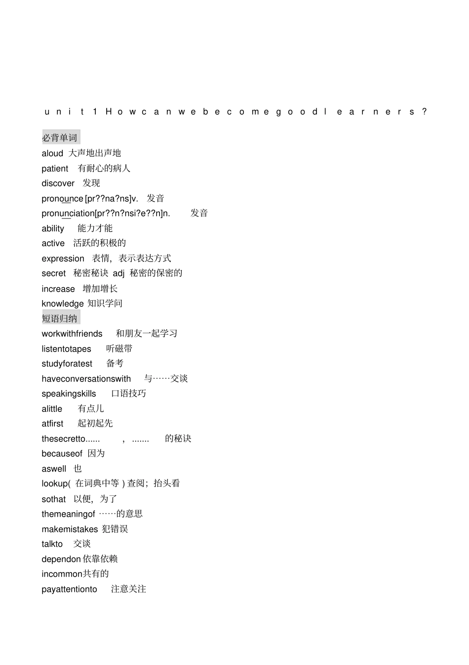 初三九年级人教版英语单元知识点总结_第1页