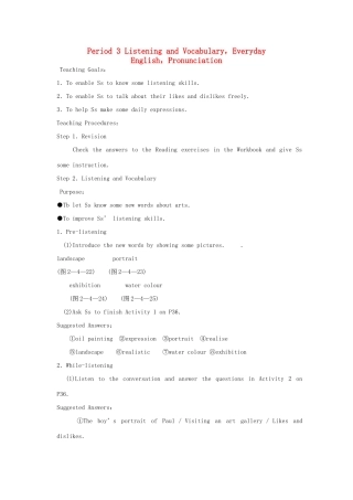 高中英语 Module 4 Fine Arts Western Chinese and Pop Period 3 Listening and Vocabulary，Everyday English，Pronunciation教案 外研版必修2-外研版高一必修2英语教案