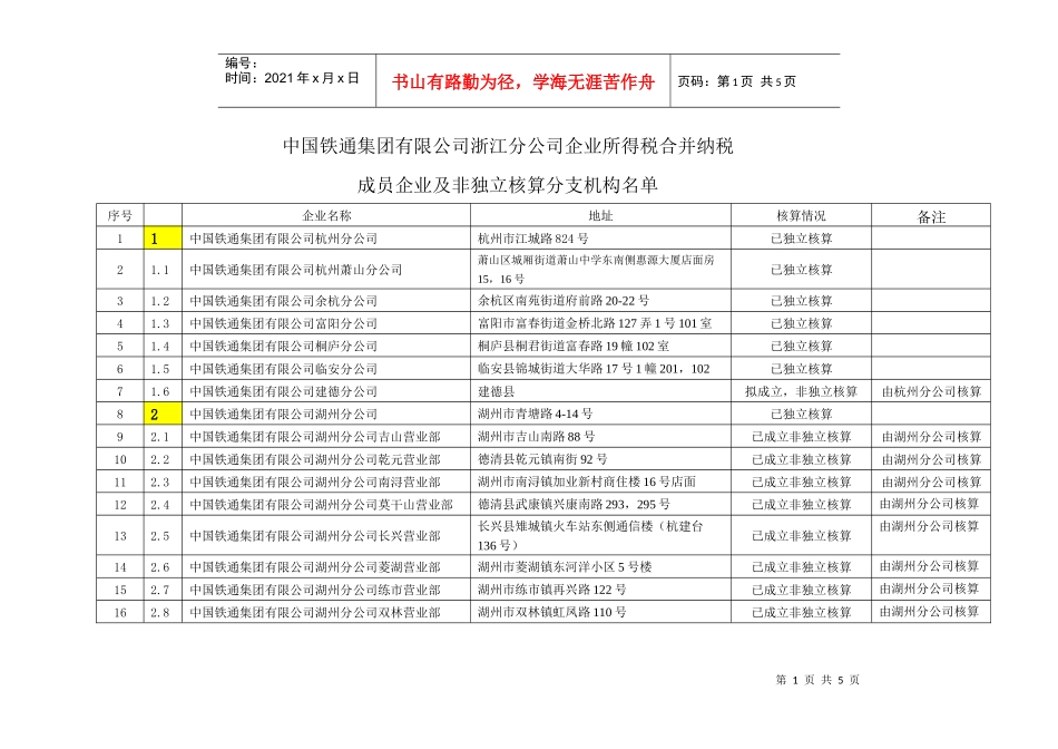 中国铁通集团有限公司浙江分公司企业所得税合并纳税_第1页