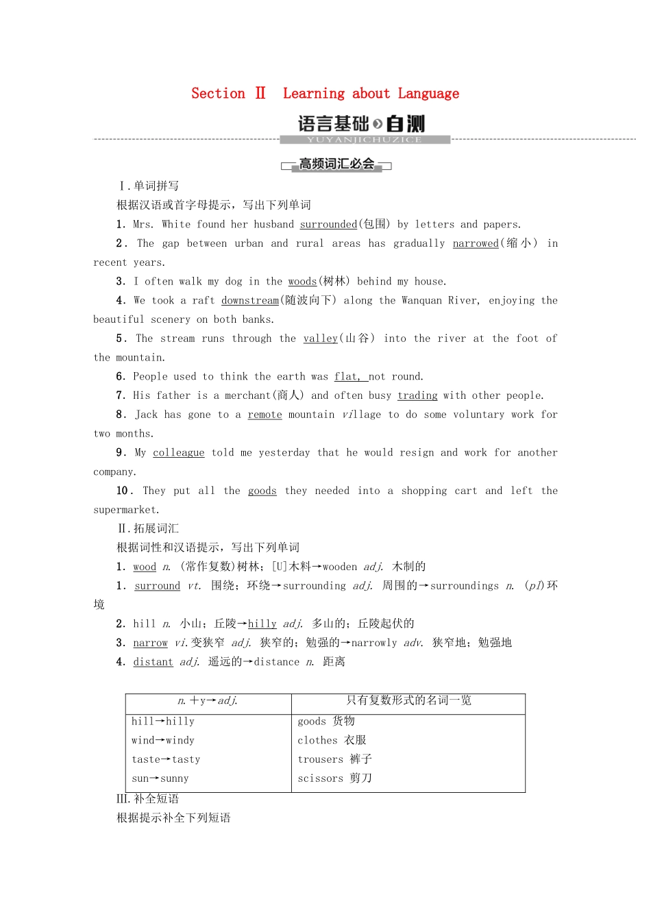 高中英语 Module 5 A Trip Along the Three Gorges Section Ⅱ Learning about Language教案（含解析）外研版必修4-外研版高一必修4英语教案_第1页