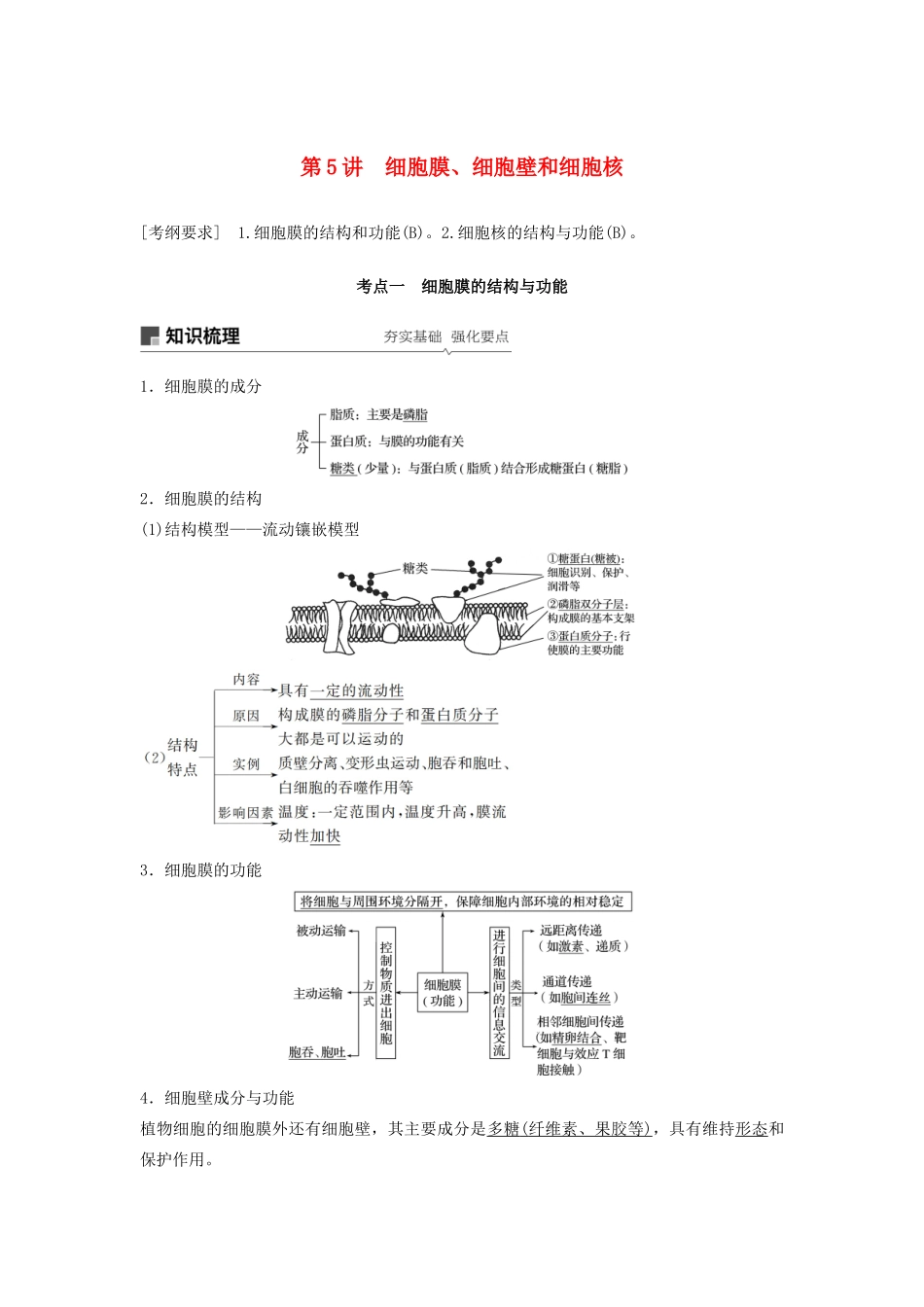 （江苏专用）高考生物新导学大一轮复习 第二单元 细胞的结构和功能 第5讲 细胞膜、细胞壁讲义（含解析）苏教版-苏教版高三全册生物教案_第1页