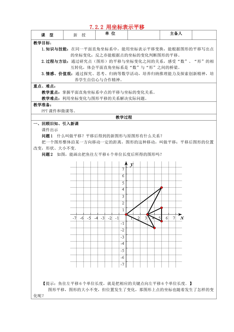 七年级数学下册 第七章 平面直角坐标系 7.2.2 用坐标表示平移教案 （新版）新人教版-（新版）新人教版初中七年级下册数学教案_第1页