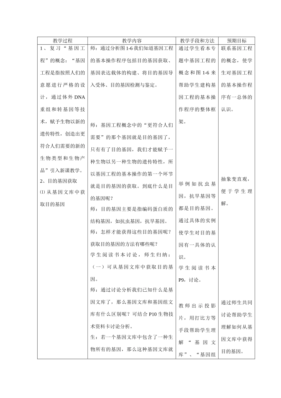 高中生物《基因工程的基本操作程序》教案2 新人教版选修3_第1页