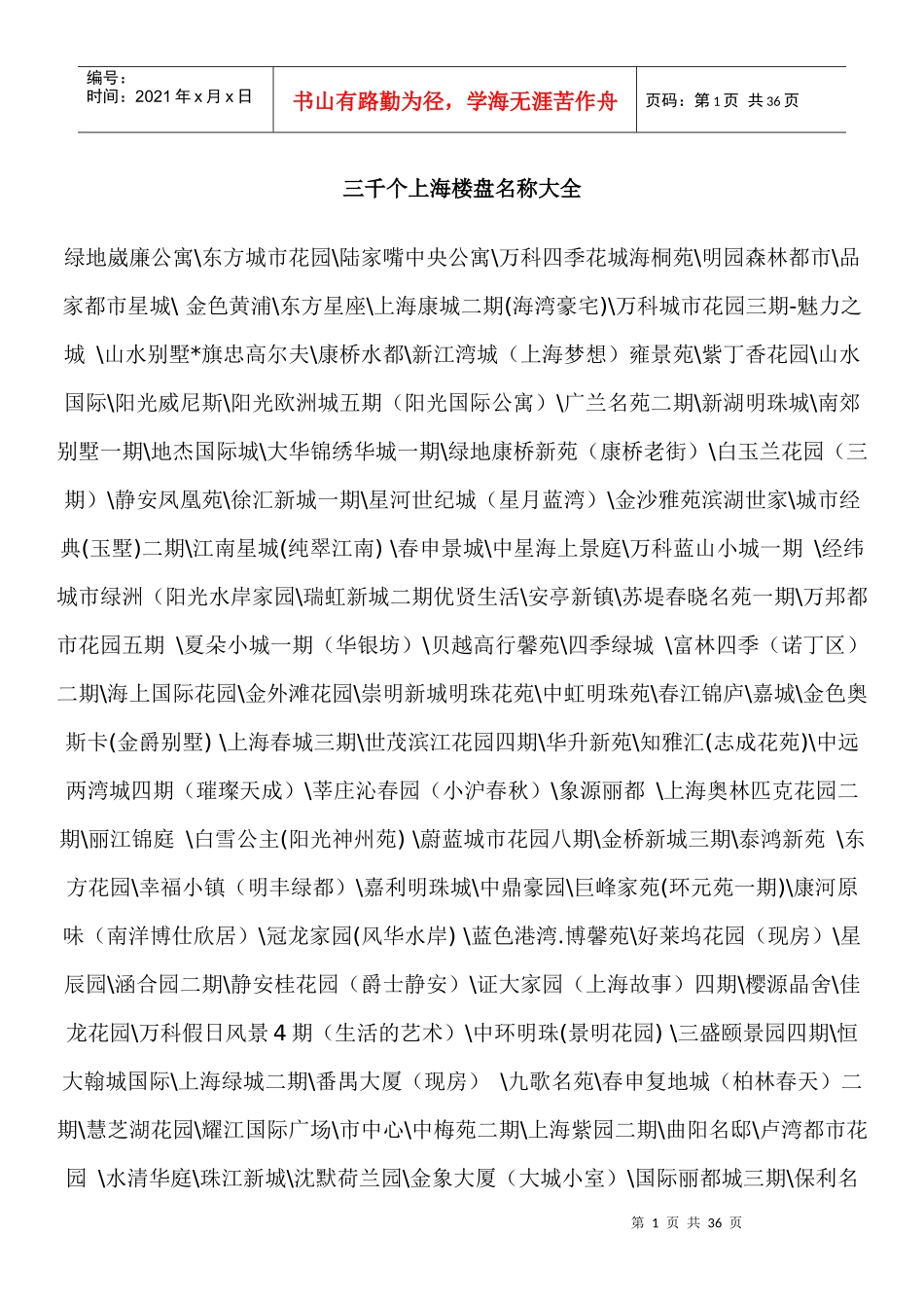 三千个上海楼盘名称大全_第1页