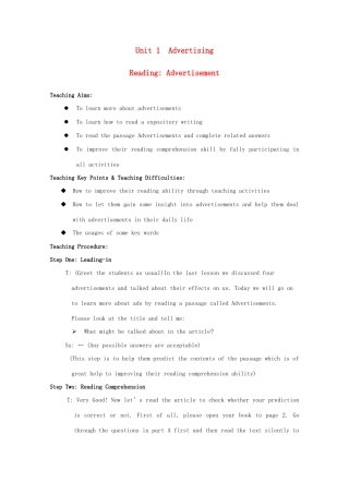 高中英语 Unit 1 Advertisi Reading教案 牛津译林版必修4-牛津版高一必修4英语教案