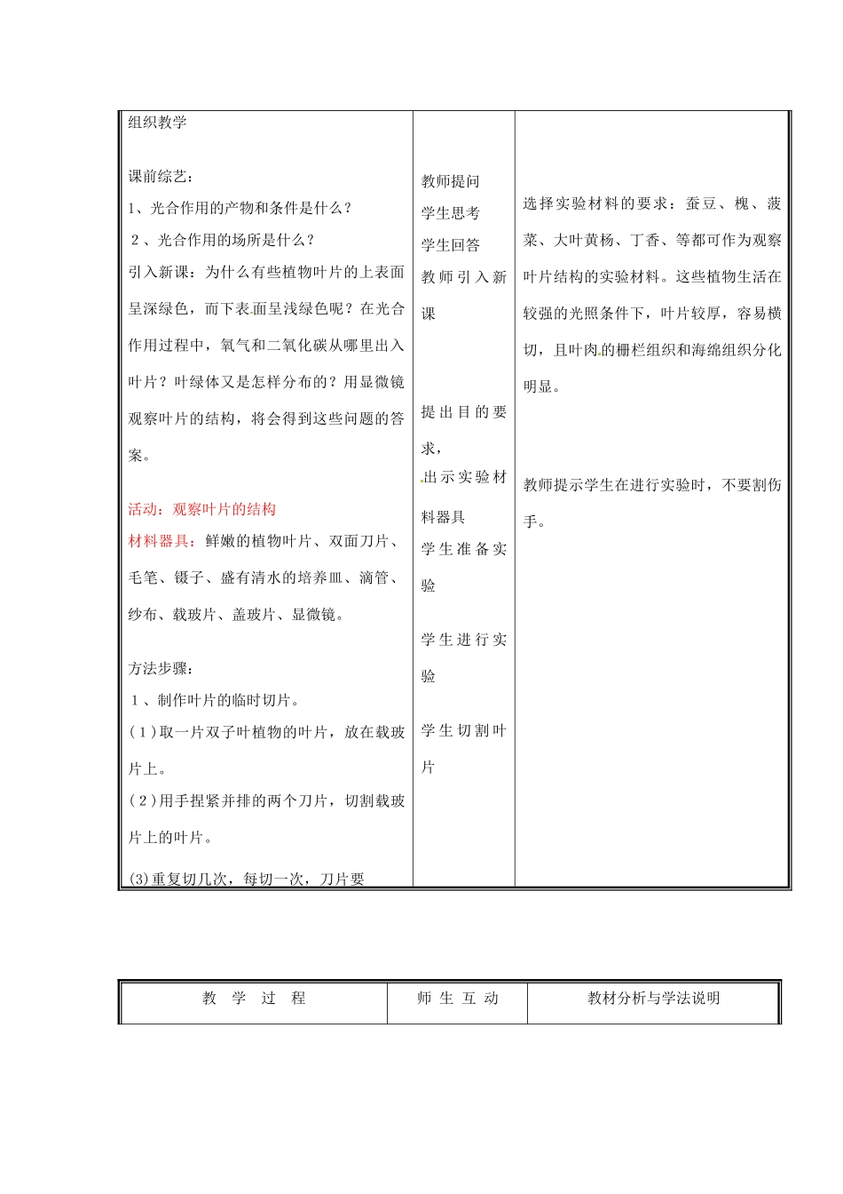 七年级生物上册 第三单元《生物圈中的绿色植物》第5章 绿色开花植物的生活方式 5.1 光合作用（三）教案 （新版）北师大版_第2页
