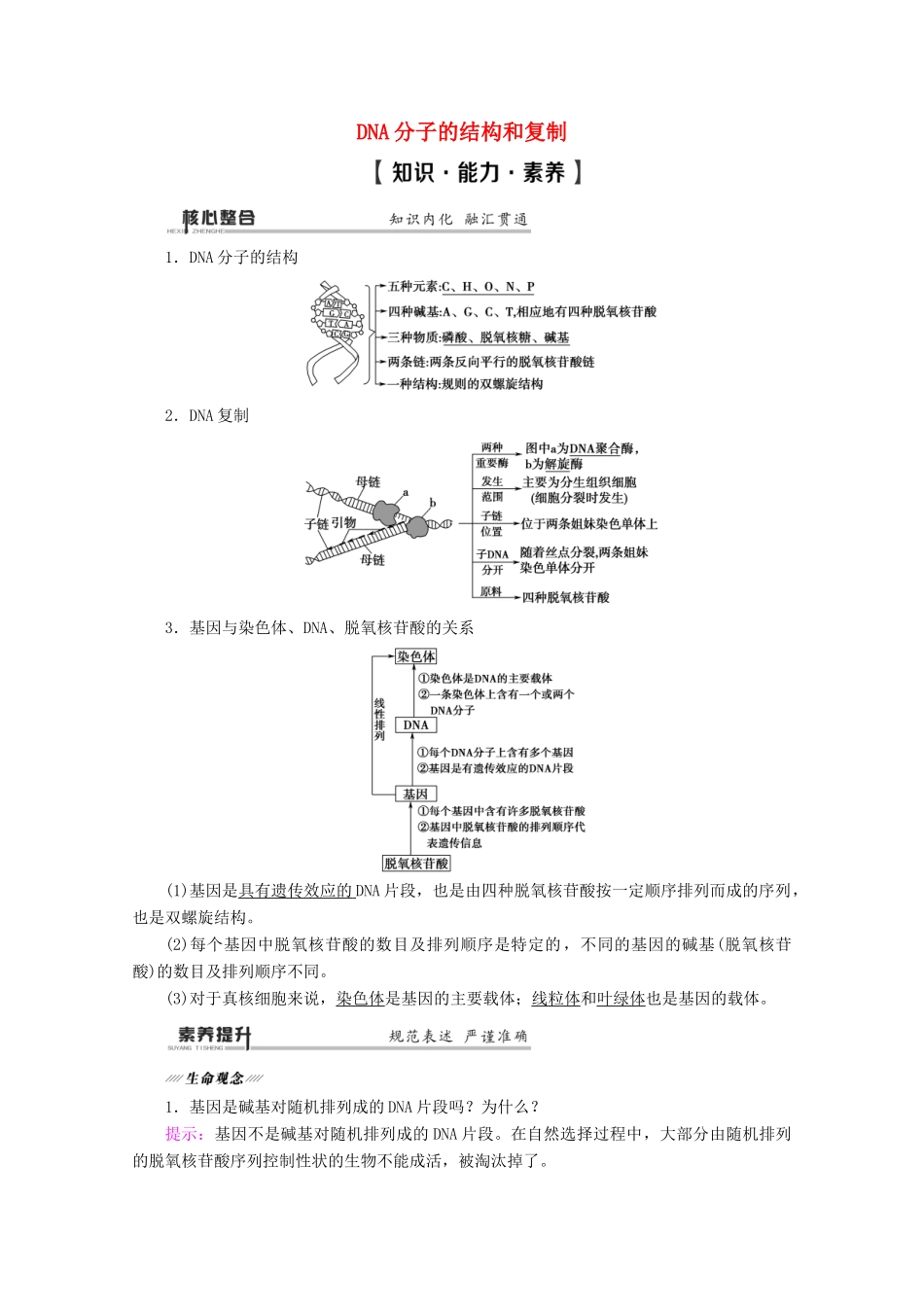 （通用版）高考生物二轮复习 第1部分 专题5 遗传的分子基础 考点2 DNA分子的结构和复制教案-人教版高三全册生物教案_第1页