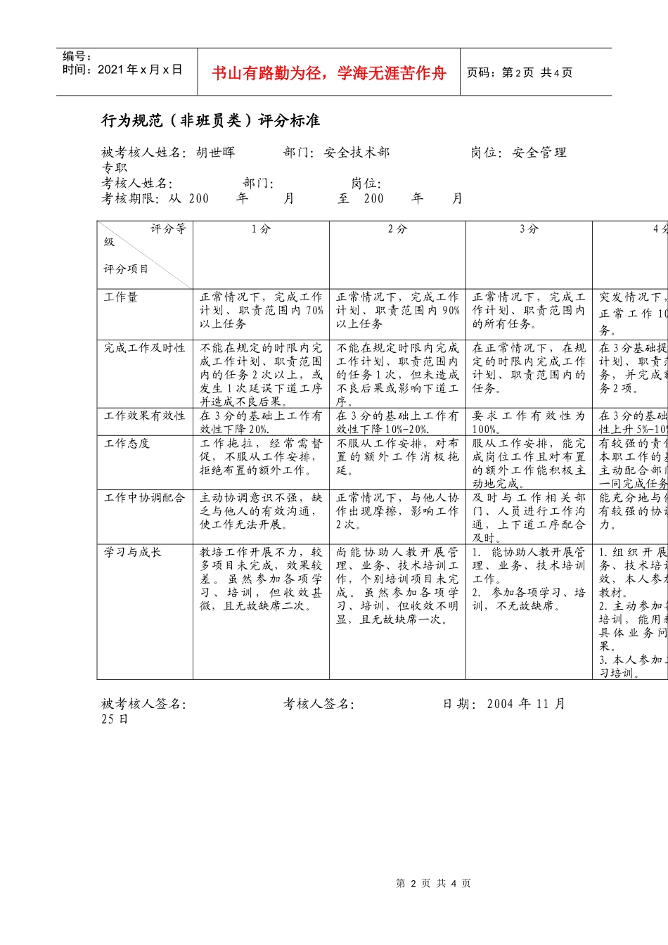 上海市电力公司市区供电公司安全管理专职行为规范考评表_第2页