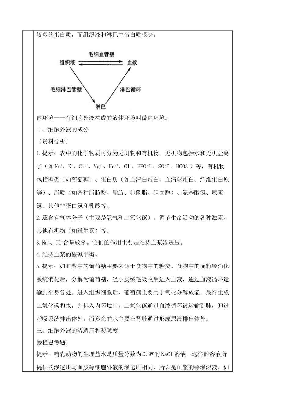 高中生物细胞生活的环境教案2新课标 人教版 必修3_第2页